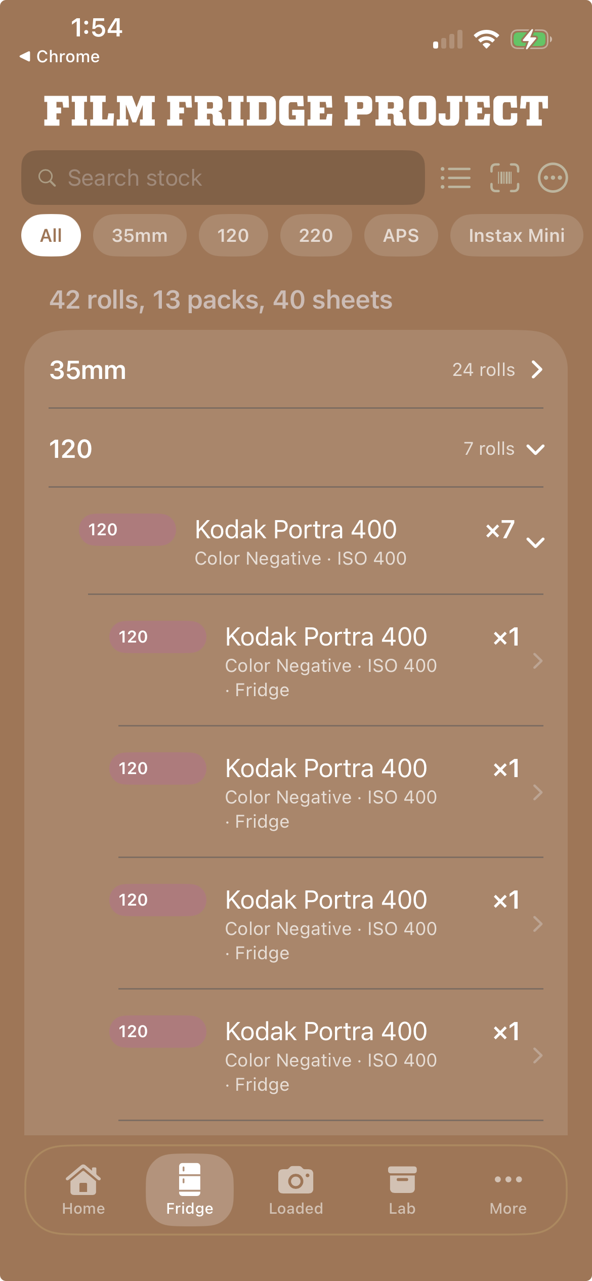 FilmFridge on iPhone